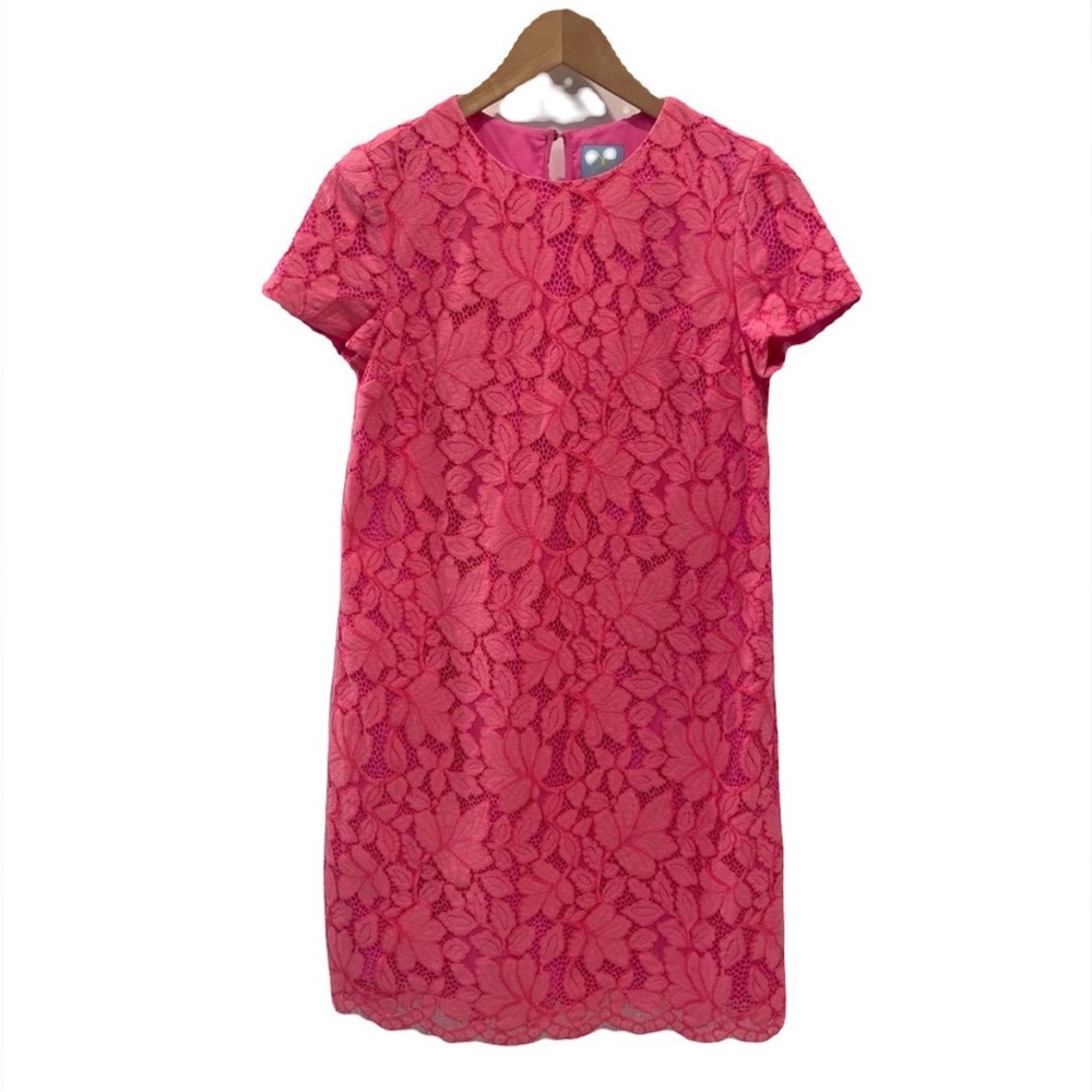 CeCe Floral Lace Short Cap Sleeve A-Line Scalloped Eyelash Shift…